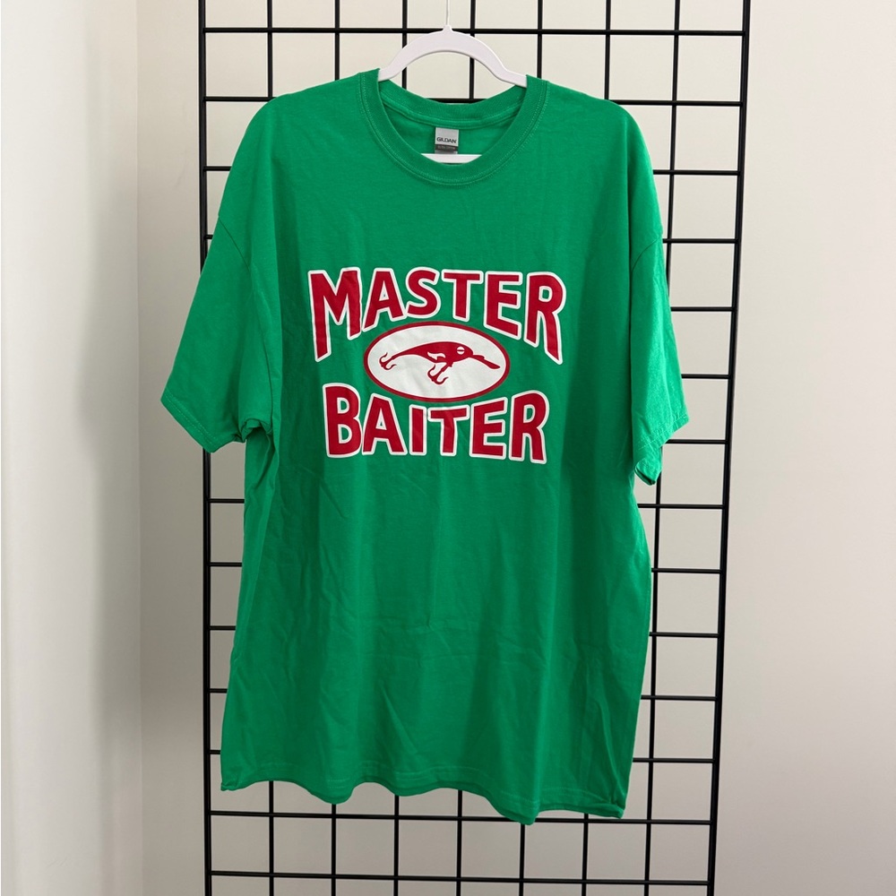 Gildan Green Graphic Tee with Red Lettering